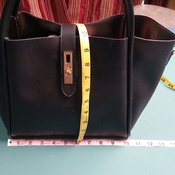 Black Faux Leather Two Crossbody Straps Certified Vegan Bag with Floral Strap - Picture 8 of 10